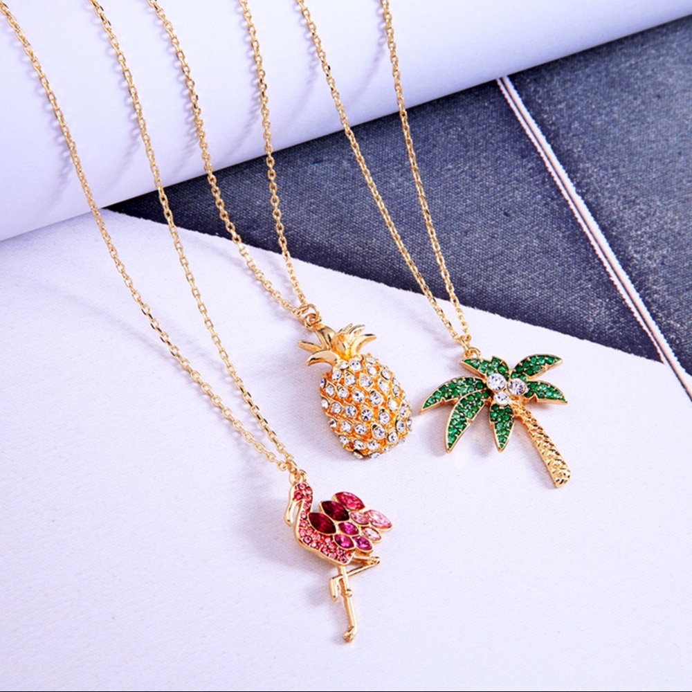 Gold And Pink Crystal Flamingo Necklace